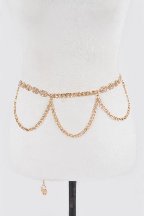 Chain Belt with Rhinestone Accent – Gold-Tone