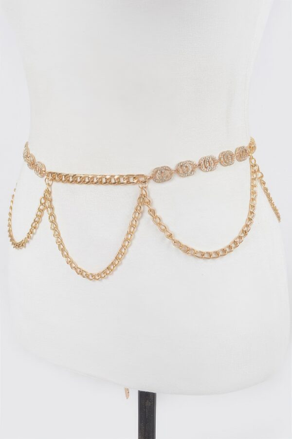 Chain Belt with Rhinestone Accent – Gold-Tone