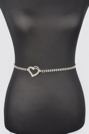 Rhinestone Heart Chain Belt with Heart Clasp