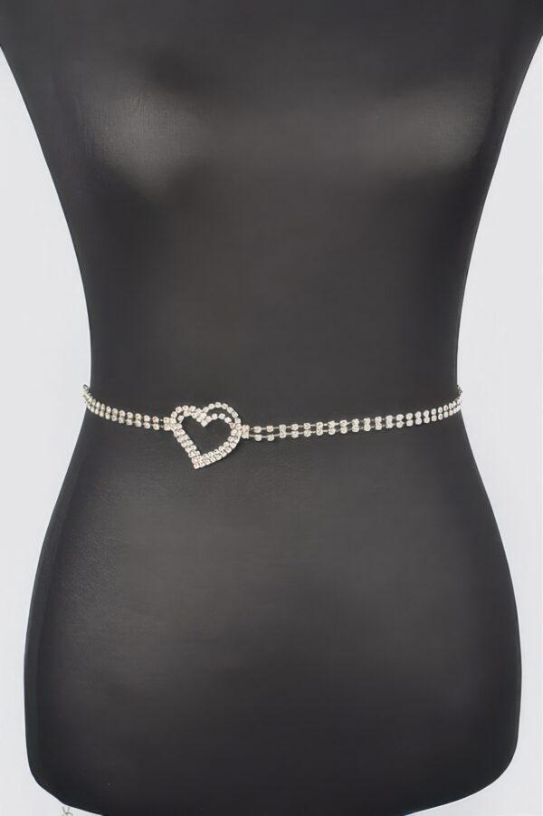 Rhinestone Heart Chain Belt with Heart Clasp