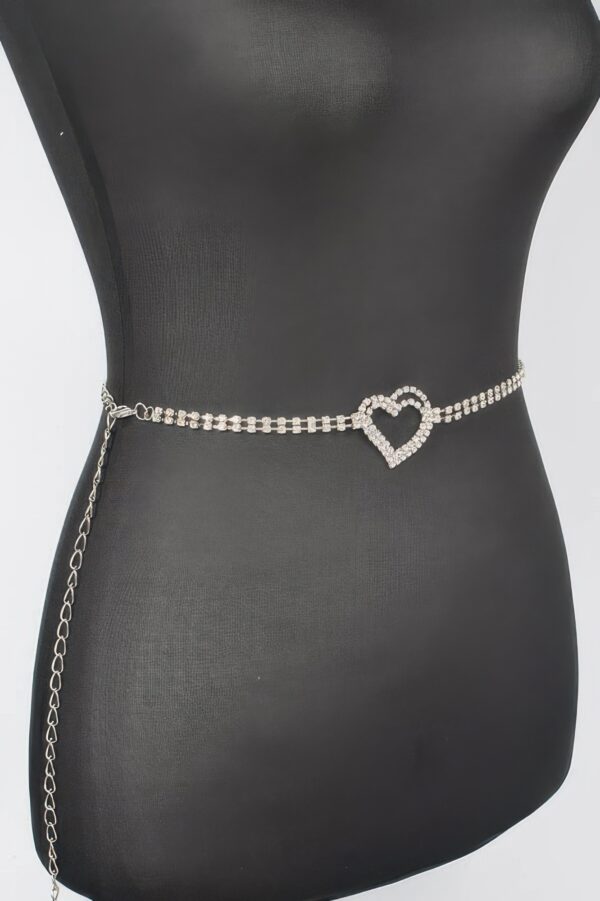 Rhinestone Heart Chain Belt with Heart Clasp