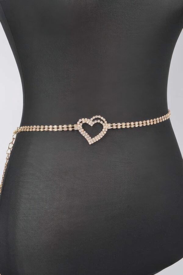 Rhinestone Heart Chain Belt with Heart Clasp