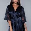 Grace Satin Robe with Sheer Floral Lace Sleeves