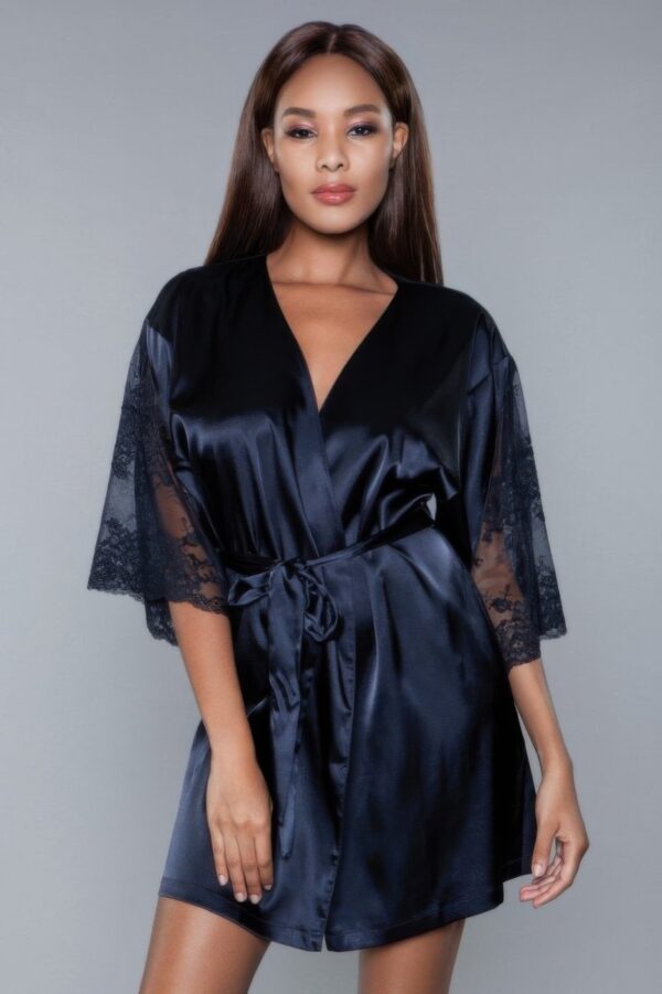 Grace Satin Robe with Sheer Floral Lace Sleeves