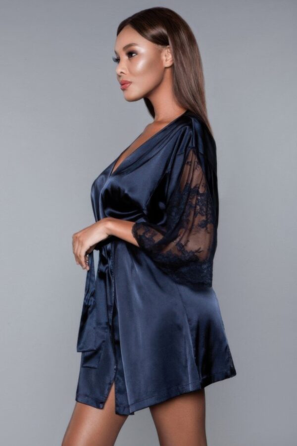 Grace Satin Robe with Sheer Floral Lace Sleeves