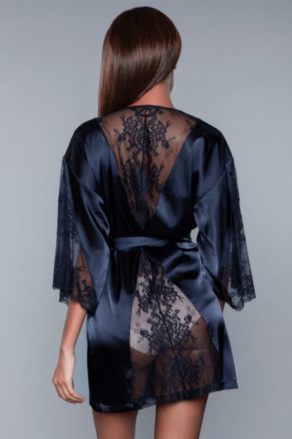 Grace Satin Robe with Sheer Floral Lace Sleeves