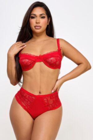 Balconette Lace Lingerie Set with Lace-Up Back