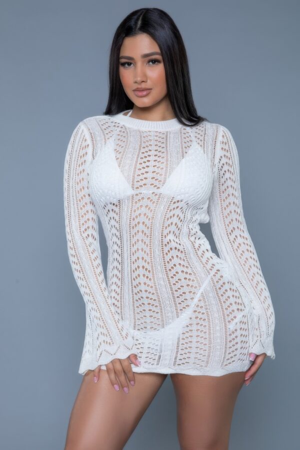 Kinsley Crochet Mini Dress – Scalloped Trim & Open Back