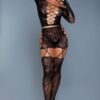 Midnight Stars Off-Shoulder Lace-Up Bodystocking Set