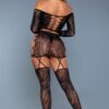 Midnight Stars Off-Shoulder Lace-Up Bodystocking Set