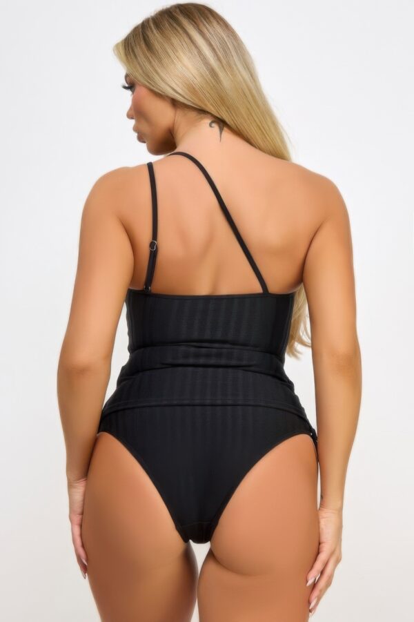 Donna One-Shoulder Ribbed Tankini Swim Set
