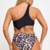Calypso Swimsuit – One-Shoulder Leopard Colorblock