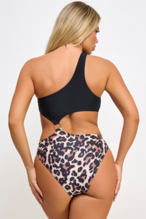 Calypso Swimsuit – One-Shoulder Leopard Colorblock