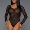 Wildest Leopard Open-Back Long-Sleeve Thong Bodysuit