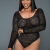 Wildest Leopard Open-Back Long-Sleeve Thong Bodysuit