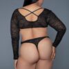 Wildest Leopard Open-Back Long-Sleeve Thong Bodysuit