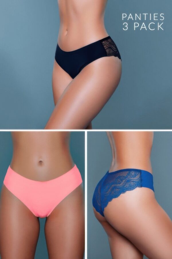 Arden Seamless Cheeky Panty Pack – Black, Navy Blue & Coral