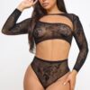 Rose Lace Bodystocking Set – Asymmetrical Cut-Out Top