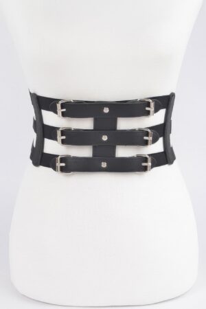 Wide Elastic Belt with Metal Buckle – Black