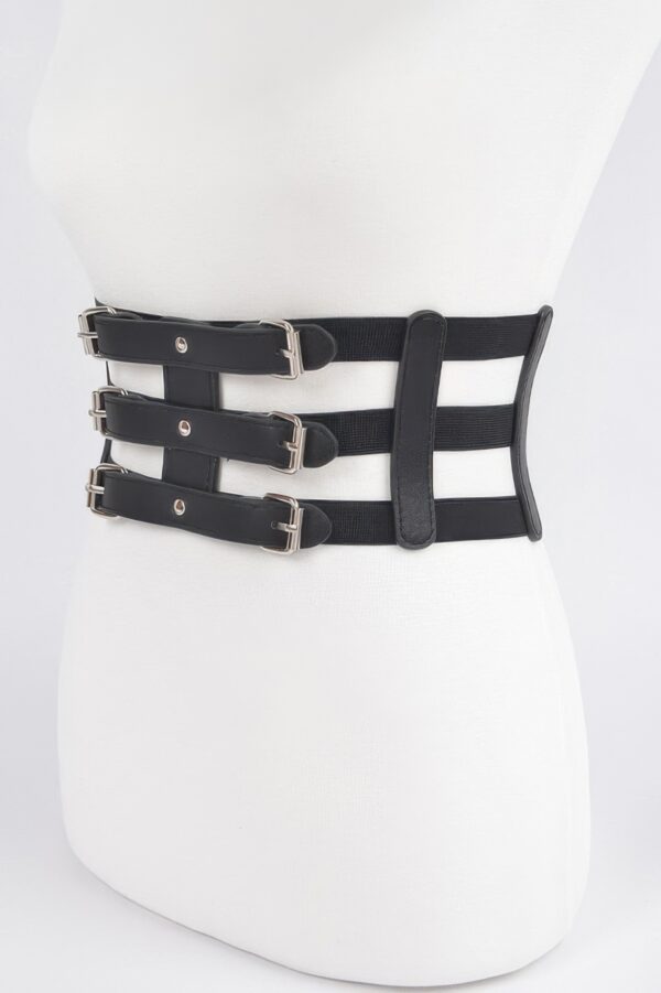 Wide Elastic Belt with Metal Buckle – Black
