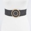 Faux Straw Elastic Belt with Gold Buckle