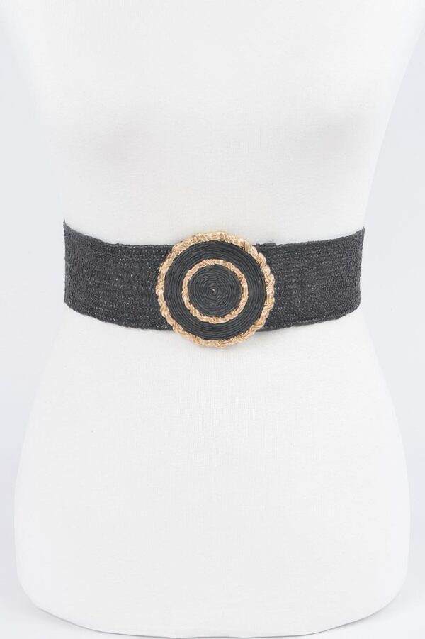 Faux Straw Elastic Belt with Gold Buckle