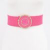 Faux Straw Elastic Belt with Gold Buckle