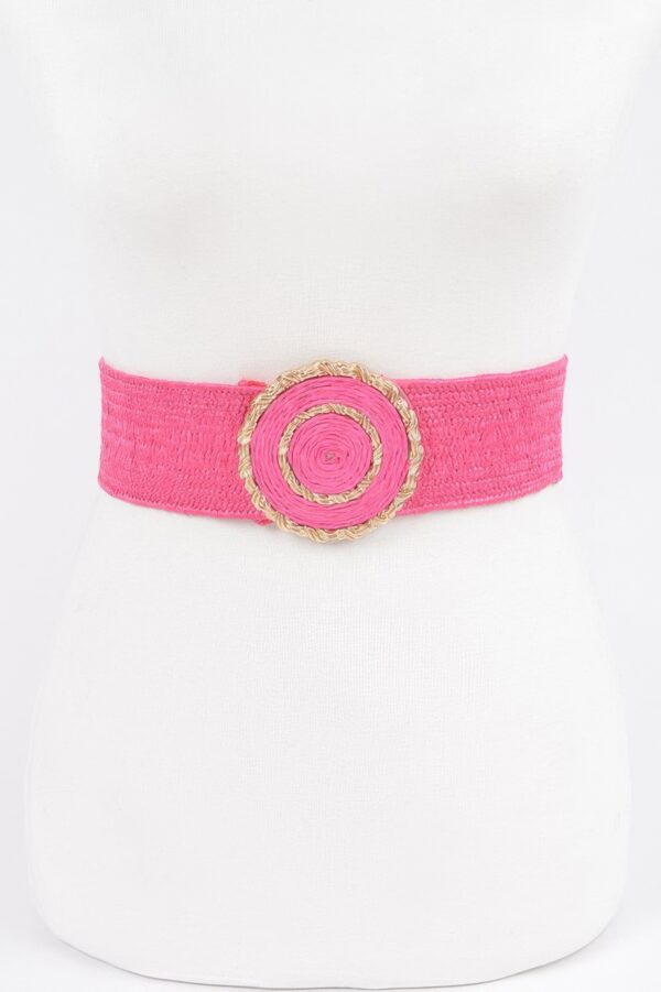 Faux Straw Elastic Belt with Gold Buckle