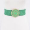 Faux Straw Elastic Belt with Gold Buckle