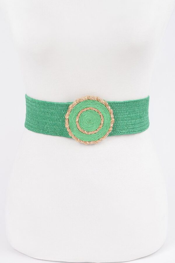 Faux Straw Elastic Belt with Gold Buckle