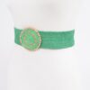 Faux Straw Elastic Belt with Gold Buckle
