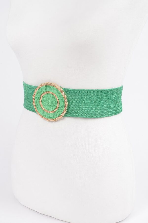 Faux Straw Elastic Belt with Gold Buckle