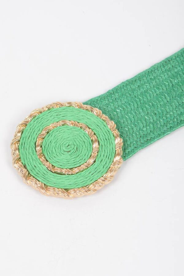 Faux Straw Elastic Belt with Gold Buckle