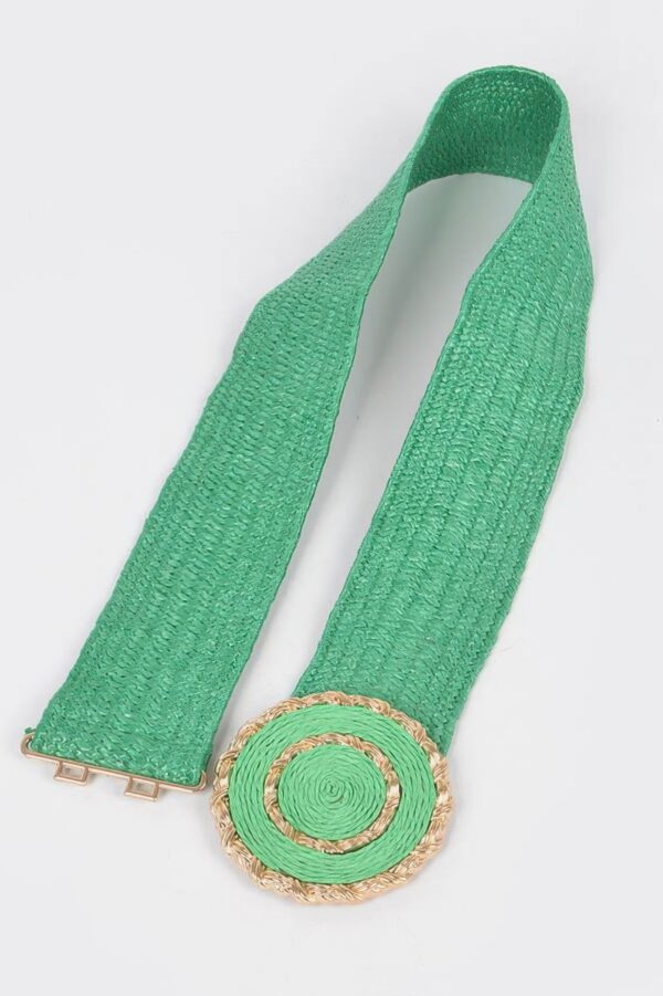 Faux Straw Elastic Belt with Gold Buckle