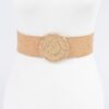 Faux Straw Elastic Belt with Gold Buckle