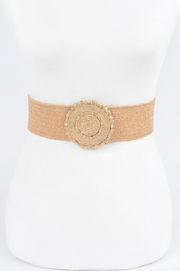 Faux Straw Elastic Belt with Gold Buckle