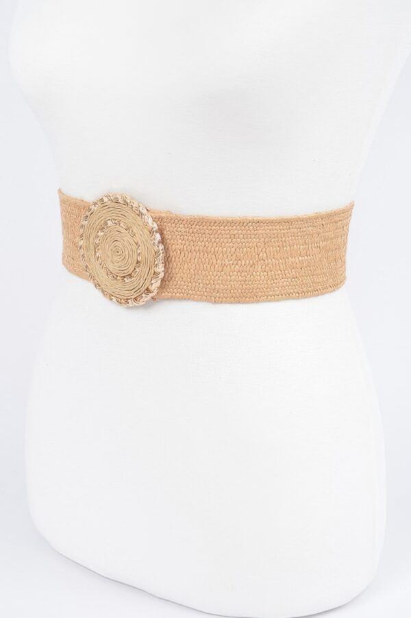 Faux Straw Elastic Belt with Gold Buckle