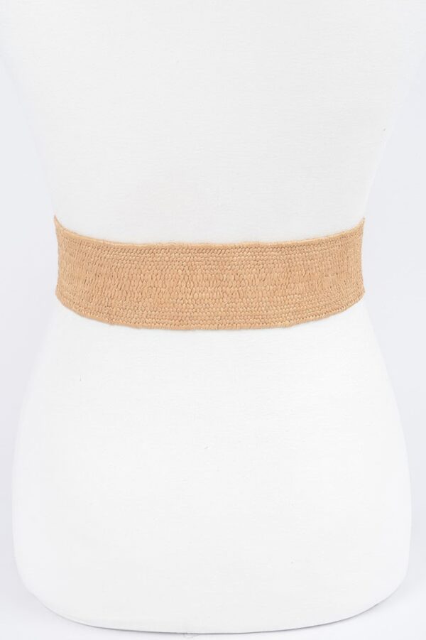 Faux Straw Elastic Belt with Gold Buckle