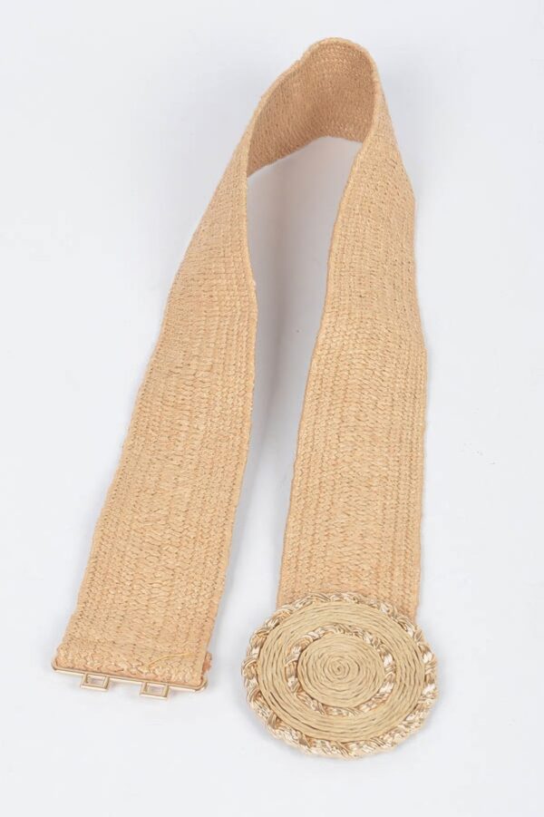 Faux Straw Elastic Belt with Gold Buckle