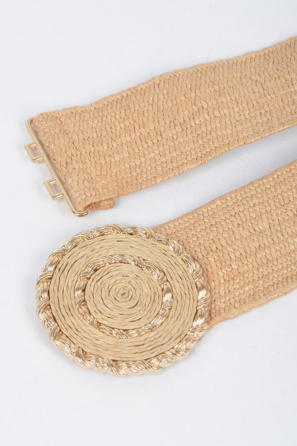 Faux Straw Elastic Belt with Gold Buckle