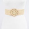 Faux Straw Elastic Belt with Gold Buckle