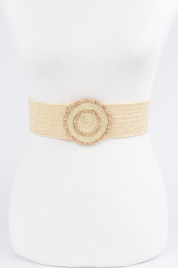 Faux Straw Elastic Belt with Gold Buckle
