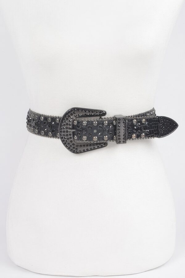 Studded Rhinestone Multi-Metal Belt – Black