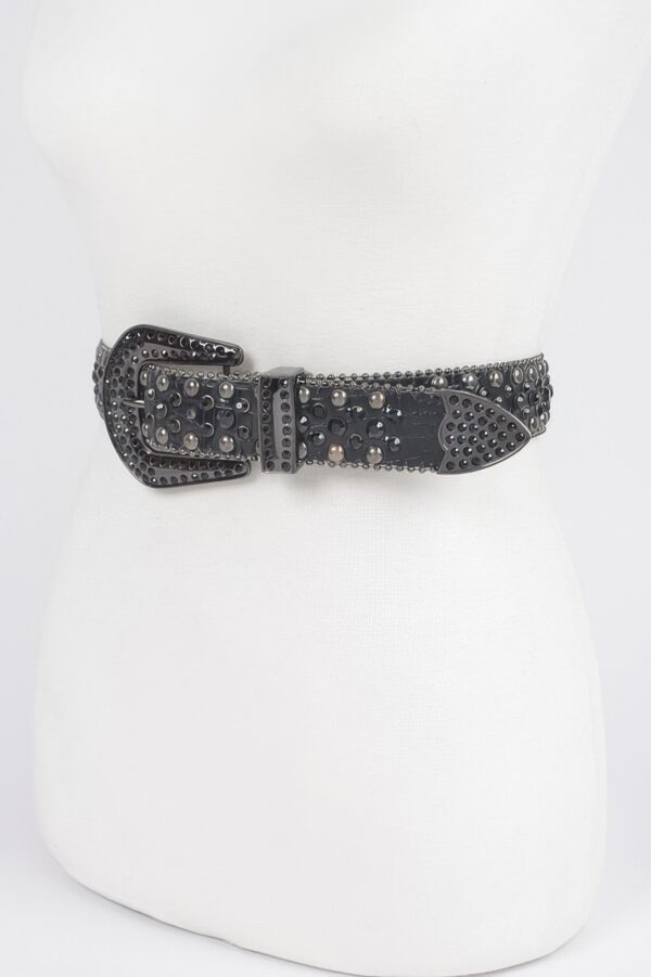 Studded Rhinestone Multi-Metal Belt – Black