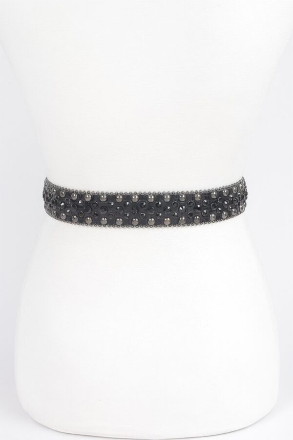 Studded Rhinestone Multi-Metal Belt – Black