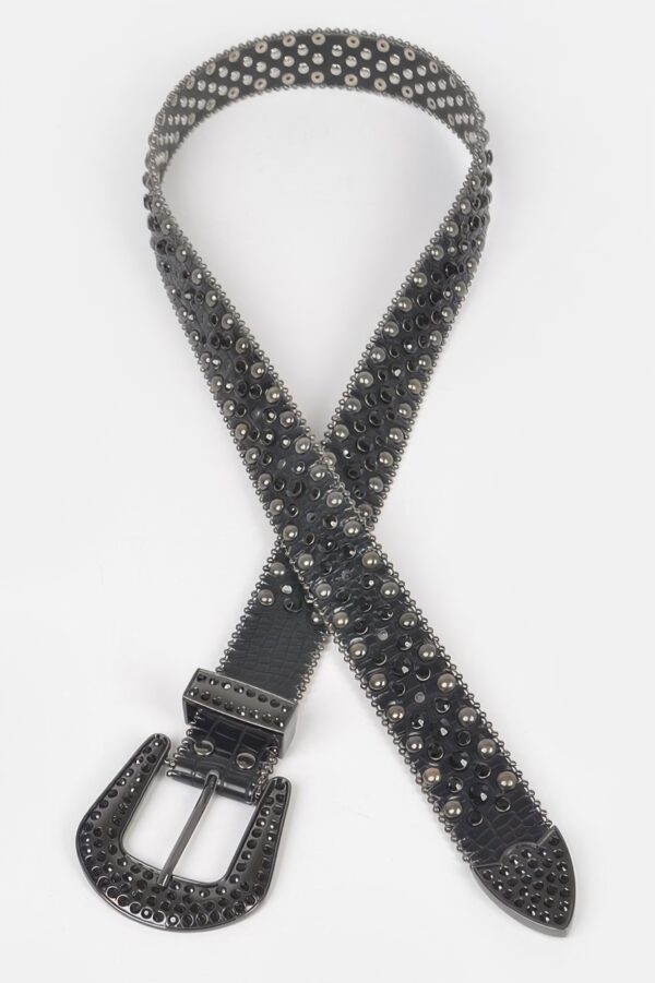 Studded Rhinestone Multi-Metal Belt – Black