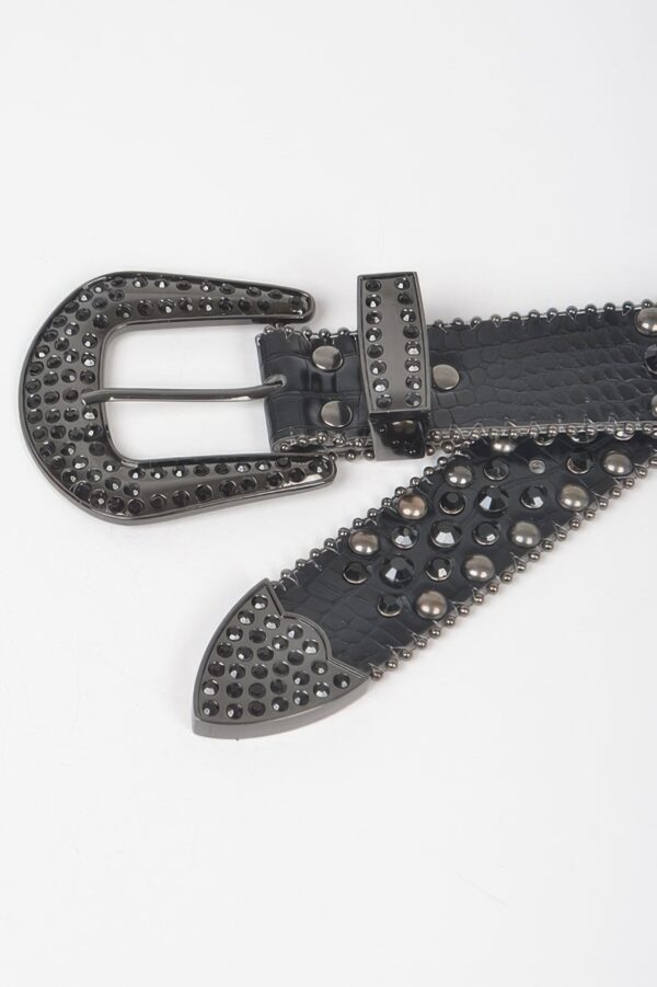 Studded Rhinestone Multi-Metal Belt – Black