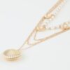 Multi Seashell Charm Drop Necklace – Gold-Tone with Faux Pearls