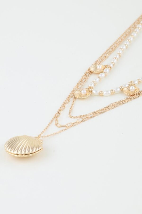 Multi Seashell Charm Drop Necklace – Gold-Tone with Faux Pearls
