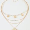 Multi Seashell Charm Drop Necklace – Gold-Tone with Faux Pearls